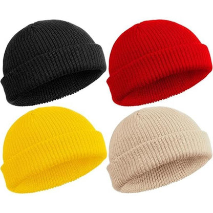 2 or 4 Piece Fisherman Beanie for Men Hat Short Knit Cuff Beaniess Trawler Beanie Watch Hat Roll up Edge Skullcap Unisex
