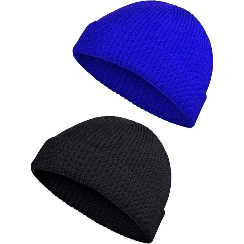 2 or 4 Piece Fisherman Beanie for Men Hat Short Knit Cuff Beaniess Trawler Beanie Watch Hat Roll up Edge Skullcap Unisex
