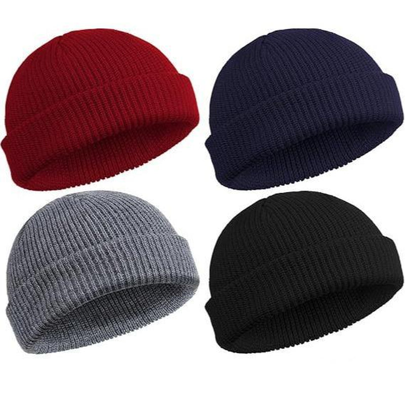 2 or 4 Piece Fisherman Beanie for Men Hat Short Knit Cuff Beaniess Trawler Beanie Watch Hat Roll up Edge Skullcap Unisex