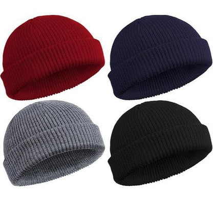 2 or 4 Piece Fisherman Beanie for Men Hat Short Knit Cuff Beaniess Trawler Beanie Watch Hat Roll up Edge Skullcap Unisex