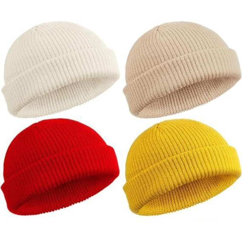 2 or 4 Piece Fisherman Beanie for Men Hat Short Knit Cuff Beaniess Trawler Beanie Watch Hat Roll up Edge Skullcap Unisex