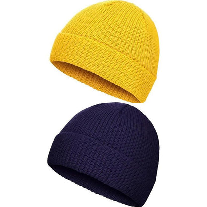 2 or 4 Piece Fisherman Beanie for Men Hat Short Knit Cuff Beaniess Trawler Beanie Watch Hat Roll up Edge Skullcap Unisex