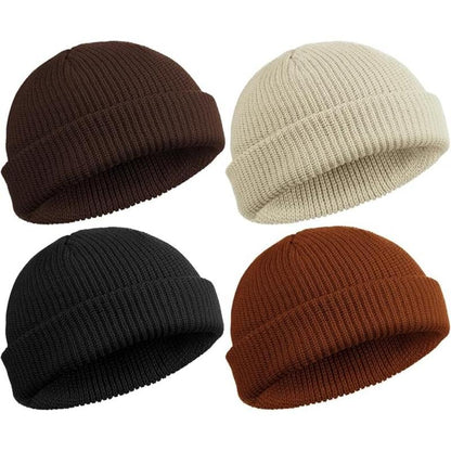 2 or 4 Piece Fisherman Beanie for Men Hat Short Knit Cuff Beaniess Trawler Beanie Watch Hat Roll up Edge Skullcap Unisex