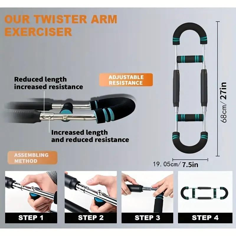 Adjustable 60-110Lb Power Twister Bar - Portable Arm & Chest Strength Trainer for Home Workout