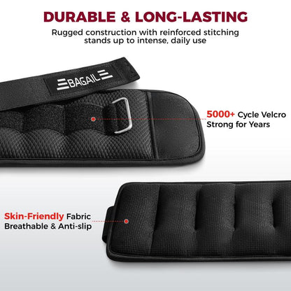 【Holiday Haul】Bagail Ankle and Wrist Weights for Women & Men, 1 Pair 1/2/4/6/8/10 LBS Leg Weight with Sleek Design & Secure Fit, Arm Weighted Set for Walking, Running, Home Fitness & Physical Therapy