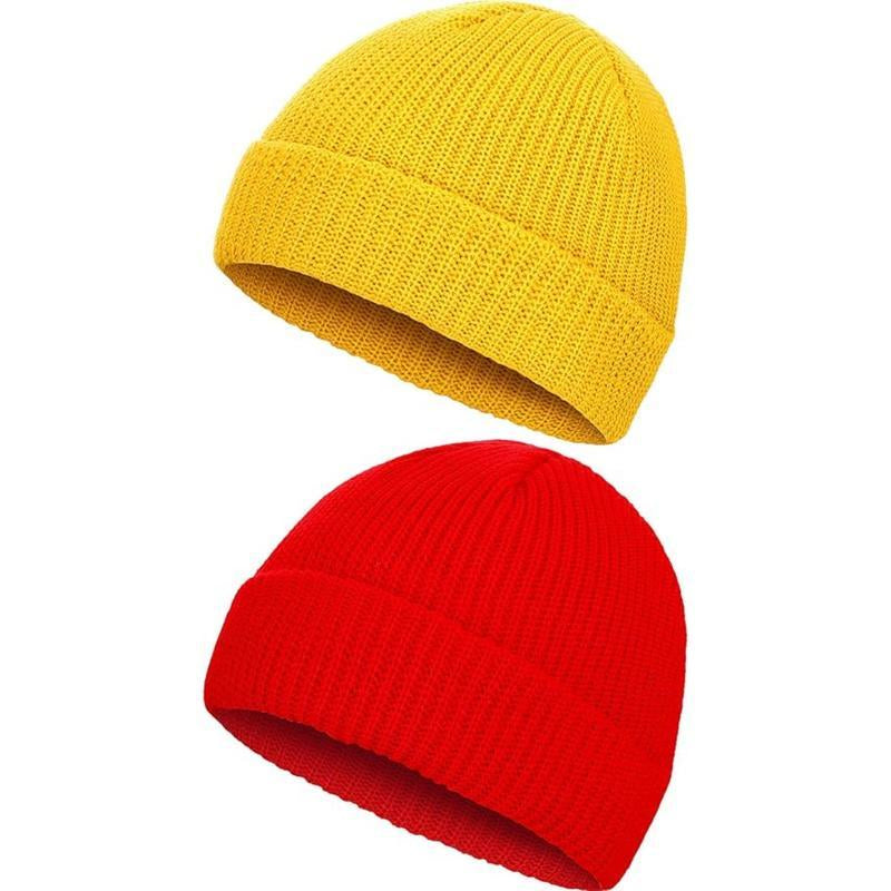 2 or 4 Piece Fisherman Beanie for Men Hat Short Knit Cuff Beaniess Trawler Beanie Watch Hat Roll up Edge Skullcap Unisex