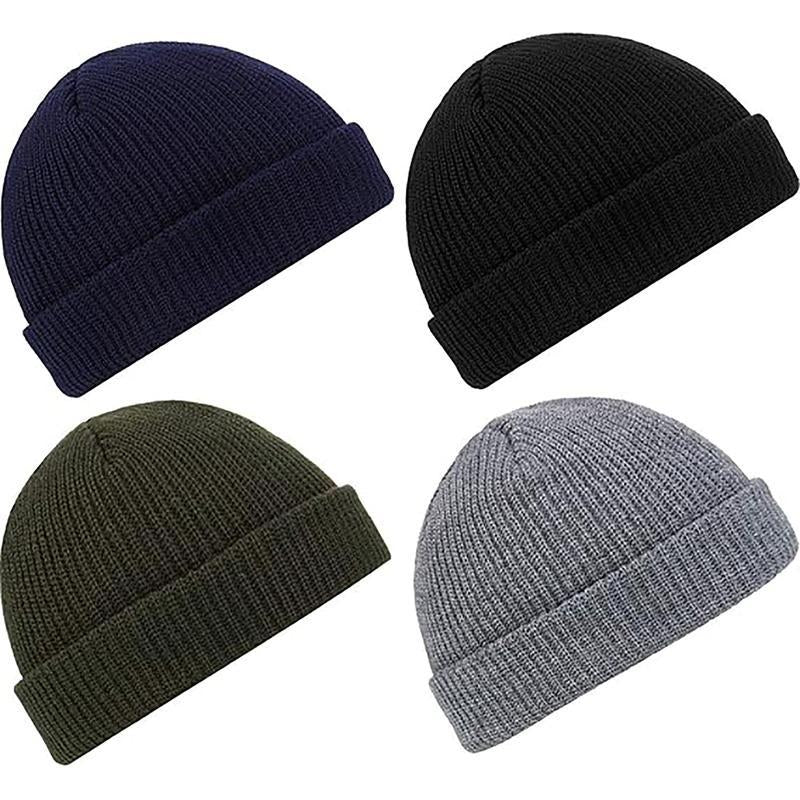 2 or 4 Piece Fisherman Beanie for Men Hat Short Knit Cuff Beaniess Trawler Beanie Watch Hat Roll up Edge Skullcap Unisex