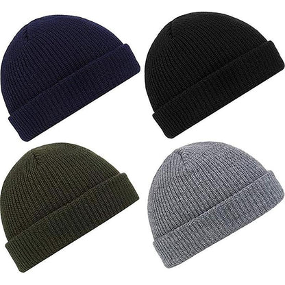 2 or 4 Piece Fisherman Beanie for Men Hat Short Knit Cuff Beaniess Trawler Beanie Watch Hat Roll up Edge Skullcap Unisex