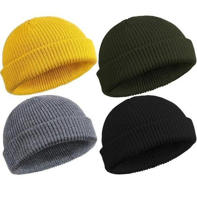 2 or 4 Piece Fisherman Beanie for Men Hat Short Knit Cuff Beaniess Trawler Beanie Watch Hat Roll up Edge Skullcap Unisex